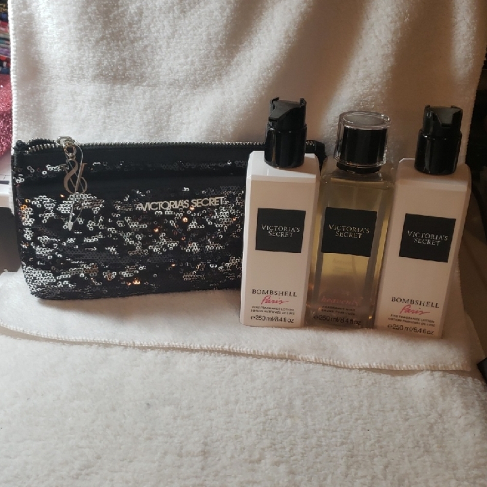 Victoria's Secret Black Sequin Pouch with Bombshell Trio